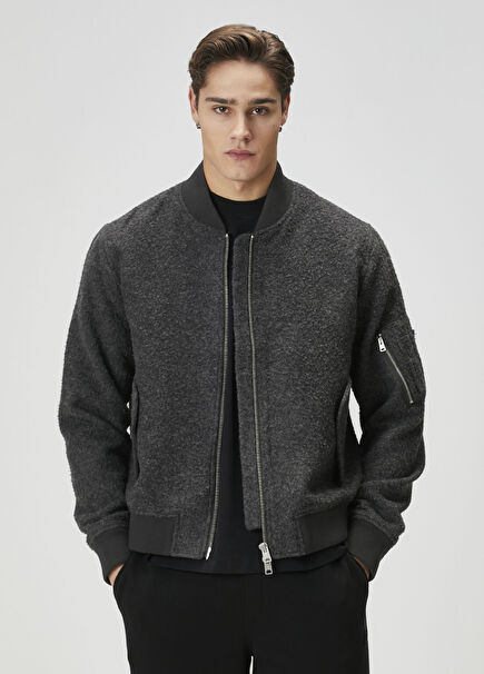 Saku Koyu Gri Yün Bomber Mont