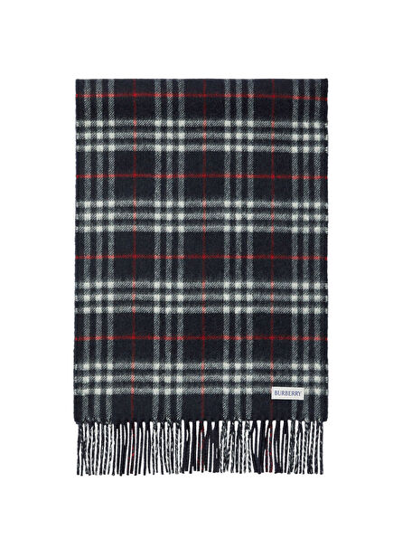 Reversible Check Lacivert Kaşmir Unisex Atkı