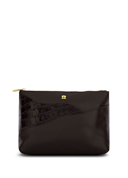 Ivy Koyu Kahverengi Kadın Deri El Portföyü