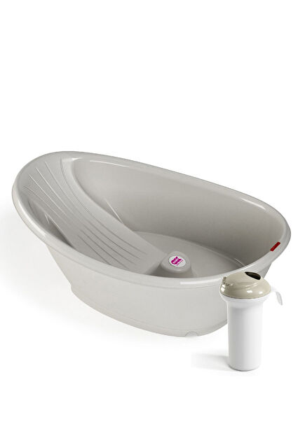 Bella Two-Way Bathtub with Digital Thermometer and Splash Light Grey Baby Shower Bath Set
