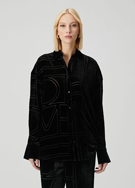 Oversized Siyah Monogram Gömlek