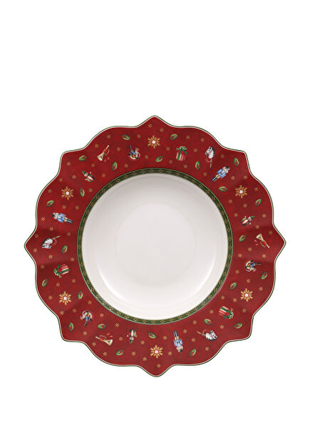 Toy's Delight Yılbaşı Kırmızı Porselen Çukur Tabak 26 cm