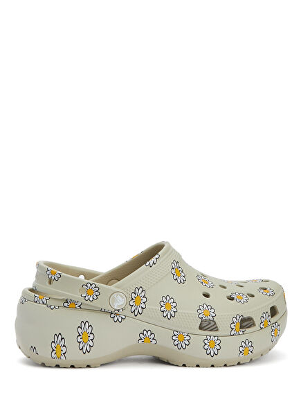 Classic Platform Floral Yellow Beige Slippers