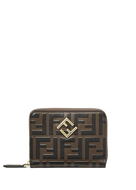 Black Brown Logo Patterned Women's Leather Wallet