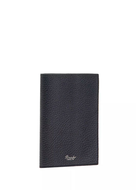 Black Logo Detailed Men's Leather Passport Holder