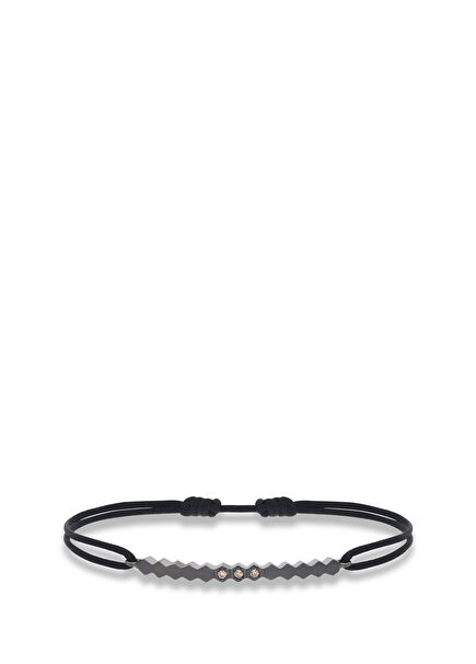 Zenith Kahve Pırlantalı İpli Gümüş Erkek Bileklik