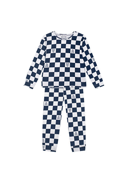 Lacivert No Bad Days Desenli Uzun Kollu Unisex Çocuk Pijama Takımı