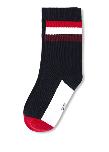 Navy Blue Red Intarsia Knitted Boys' 2-Pack Socks