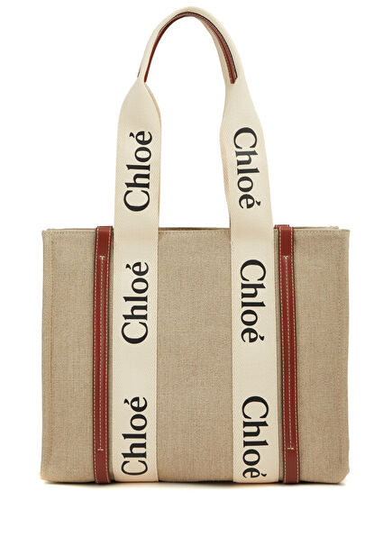 Brown White Women's Linen Bag