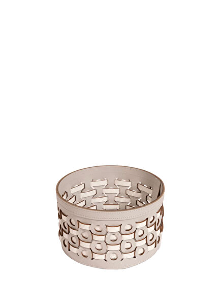 Beyaz Gri Deri Sepet