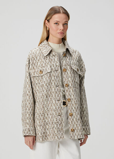 Taupe Wool Blend Tweed Shirt