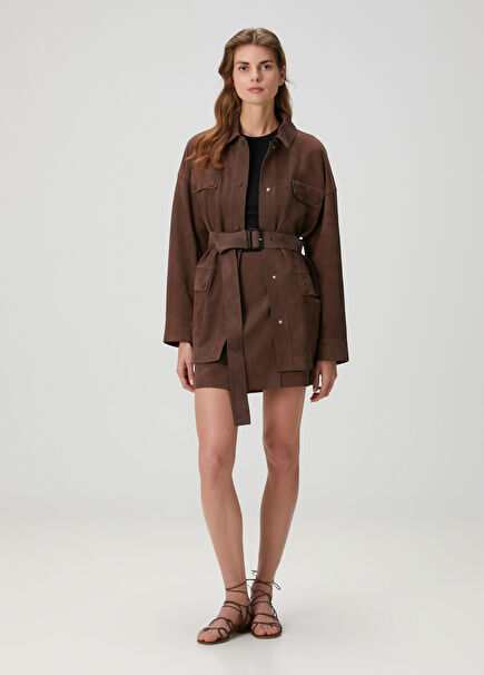 Brown Mini Suede Skirt