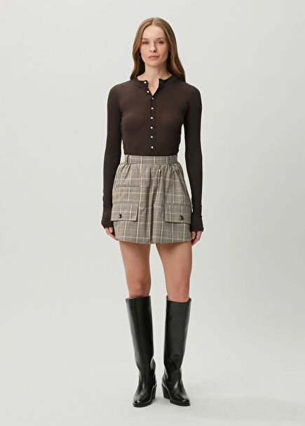 Straw Light Brown Plaid Mini Skirt