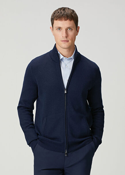 Navy Blue Merino Knit Cardigan