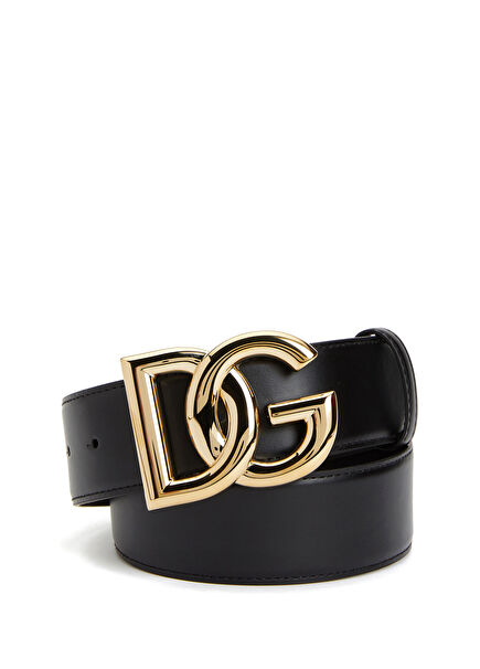 Black Logo Buckled Women's Leather Belt