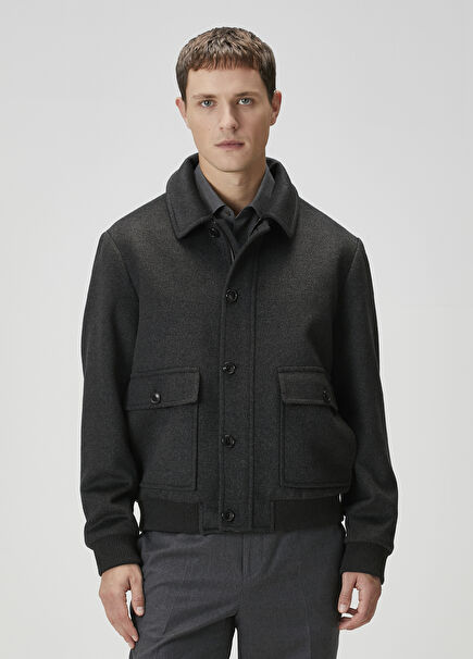 Antrasit Yün Bomber Mont