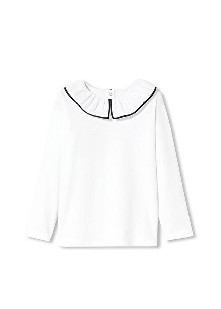 Poplin Yaka Kız Çocuk Uzun Kollu T-Shirt