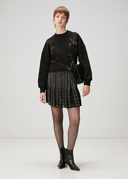 Black Embellished Mini Evening Skirt