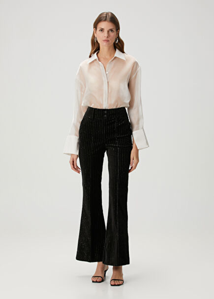 Sevenh Slim Flared Black Velvet Pants