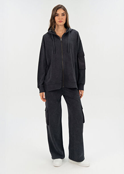 Cool Relax Anthracite Women's Hooded Zippered Women's Sports Sweatshirt