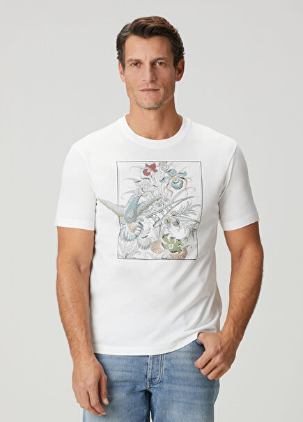 White Graphic Printed Logo Detail T-Shirt