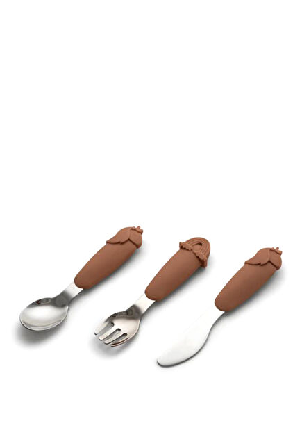 Unicorn Silicone Handle Steel Kids 3-Piece Cutlery & Spoon Set