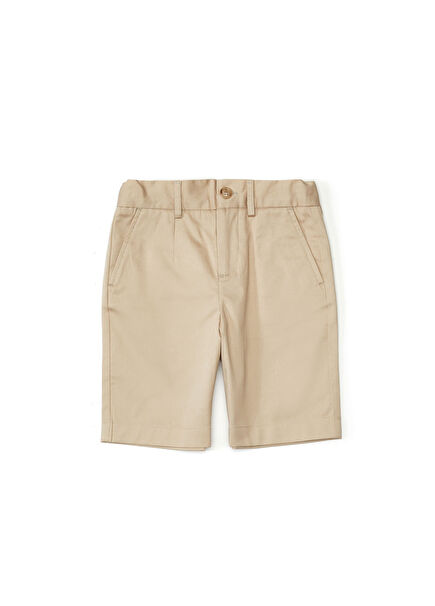 Beige Logo Detailed Boys Bermuda