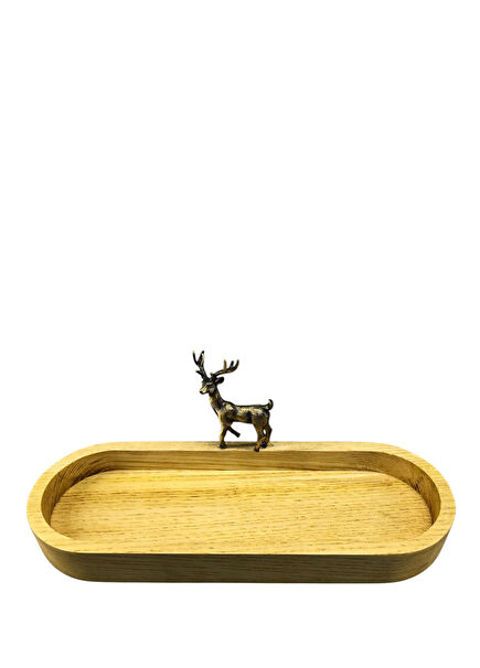 Kahverengi Oval Geyikli Ahşap Sunum Tabağı