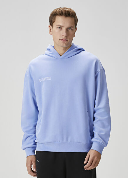 Açık Mavi Kapüşonlu Organik Pamuk Sweatshirt