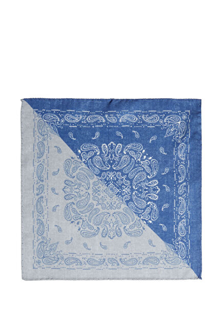 Lacivert Şal Desenli İpek Poşet Mendil
