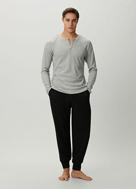 Henley Waffle Gri Pijama Üstü