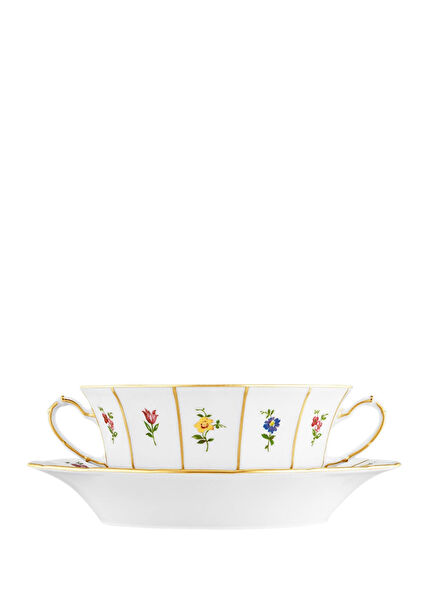 Grecque Mille Fleurs Porselen Çorba Kasesi ve Tabağı 17 cm