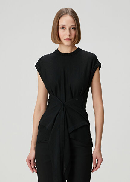 Siyah Drapeli Yün Triko