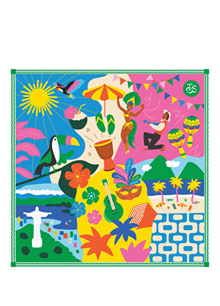 Rio de Janeiro Renkli Desenli Kadın Şal Pareo