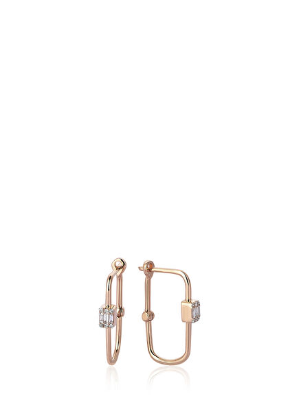 Baguette 14K Rose Gold Women's Earrings with Hooked Diamonds