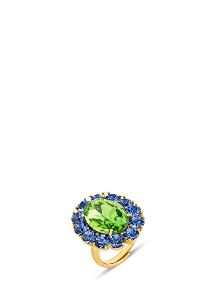 Petite Oval Blue Green Crystal Gold Plated Ring