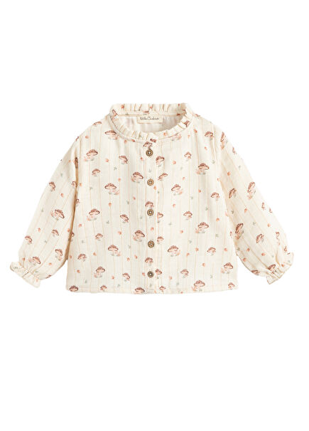 Woodland Ekru Pamuk Lurexli Müslin Unisex Bebek Gömlek 