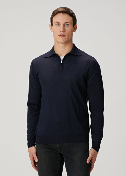 Navy Blue Polo Wool Sweater