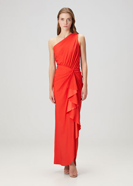 Lena Kırmızı Tek Omuzlu Maksi Abiye Elbise