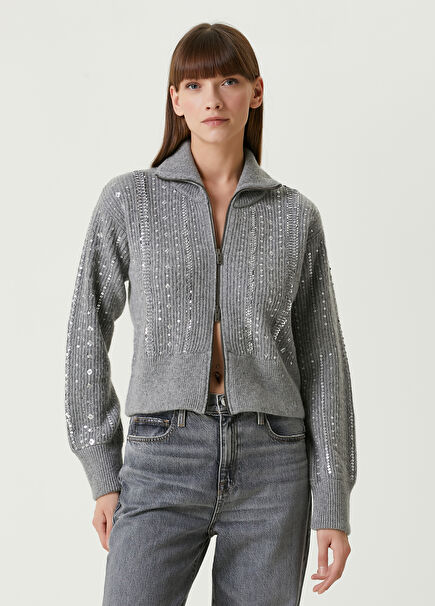 Light Gray Sequined Wool Knitwear