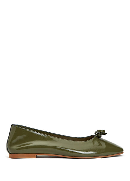 Khaki Womens Leather Ballet Flats