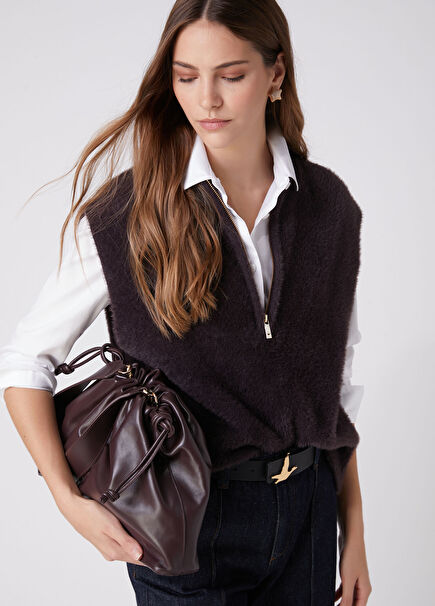 Plum Zippered Feathered Sweater