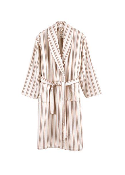 In Lines Mocha Brown Striped Cotton Women's Bathrobe