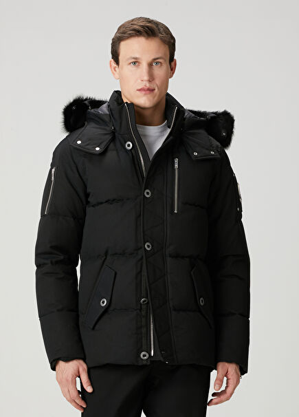 Siyah Kapüşonlu Puff Parka