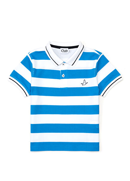 Beyaz Kobalt Polo Yaka Çocuk T-shirt