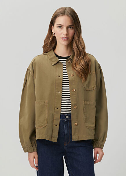 Khaki Floral Embroidered Casual Jacket