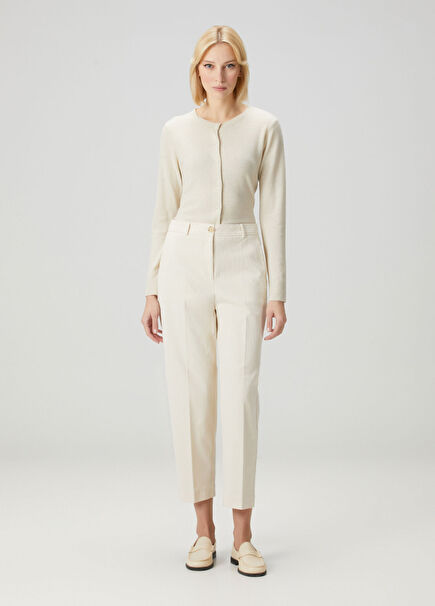 Regular Fit Ekru Kadife Pantolon