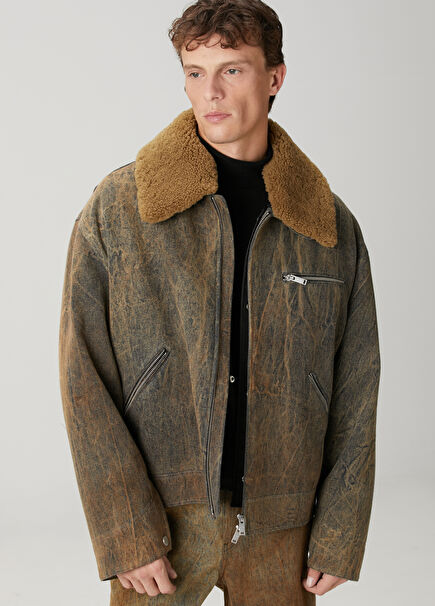 Brown Collar Detail Denim Jacket