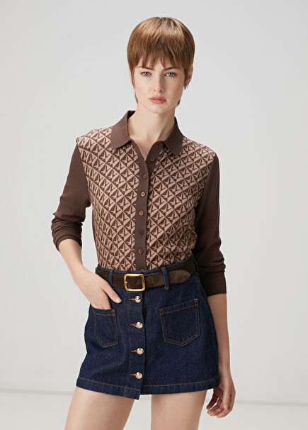 Kahverengi Monogram Polo Hırka