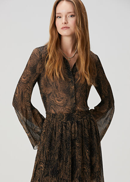 Brown Pleats Chiffon Shirt